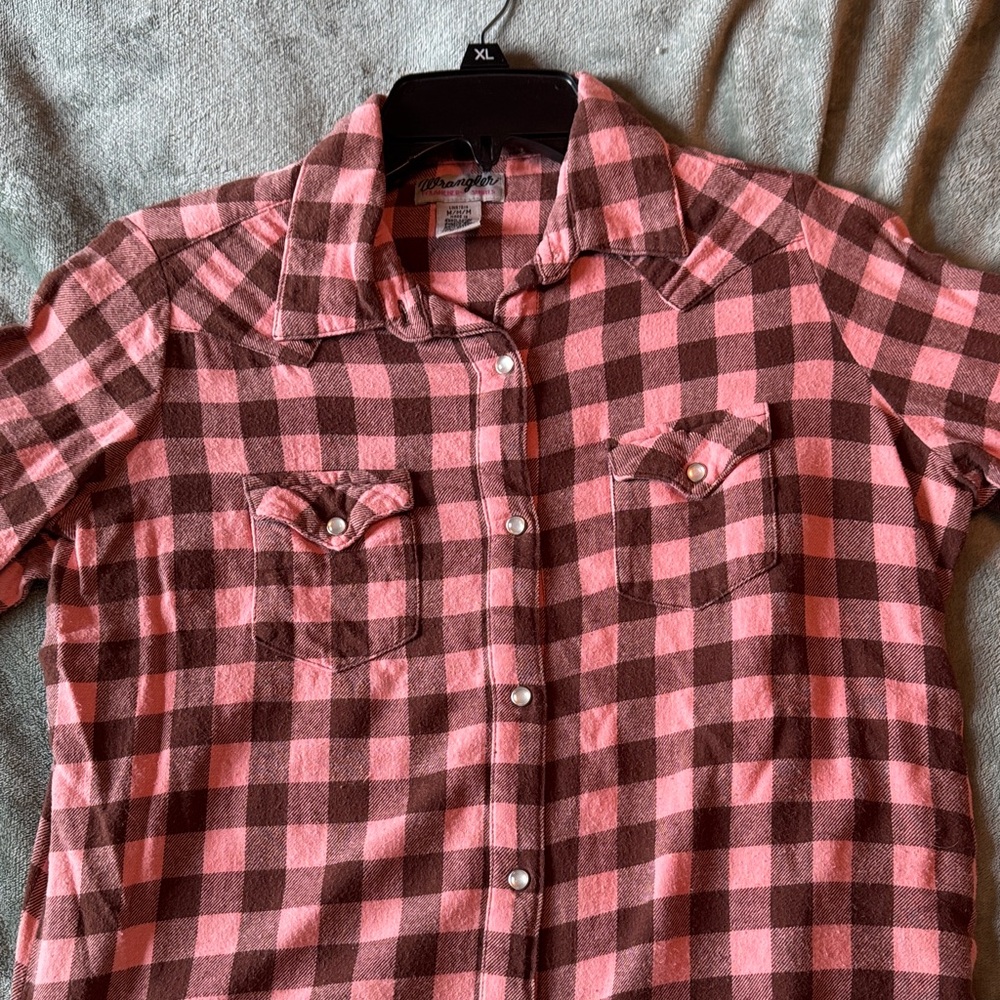 Wrangler Pink and Brown Plaid Shirt